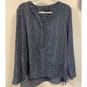Metaphor Long Sleeve Blouse Women's XL Blue Colorful Pattern Casual Formal Wear